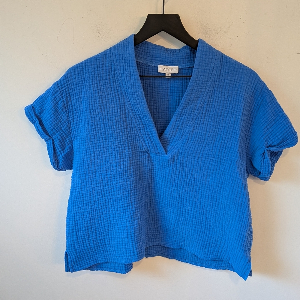 S'EDGE Blue Gauze Cotton Matching Lounge Set Coco Top Holden Shorts Medium - Picture 3 of 11